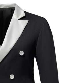 Manfinity Mode Men Contrast Panel Double Breasted Blazer & Suit Pants - Black - View 4