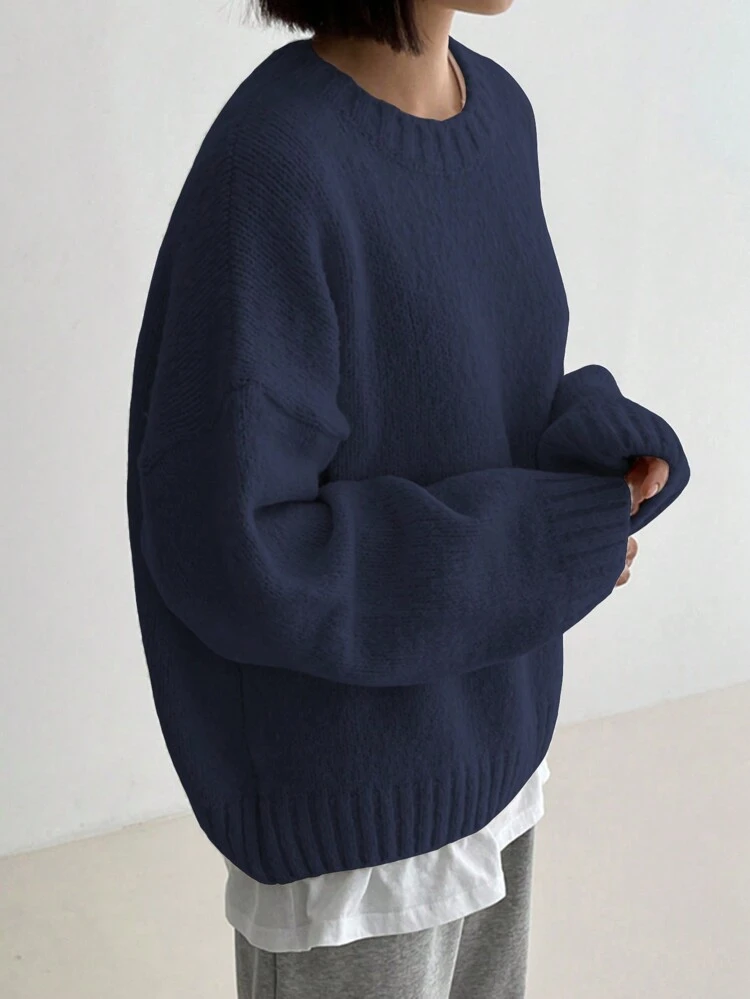 Solid Drop Shoulder Sweater Without Blouse,Long Sleeve Tops,Fall Clothes