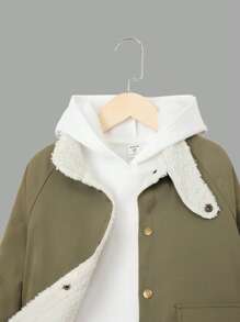 SHEIN Tween Boy Flap Pocket Raglan Sleeve Thermal Lined Coat - Army Green - View 3