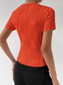 Chiquease Chất rắn Vòng cổ Áo thun - trái cam - Xem 2