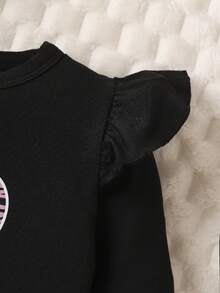 Baby Girl Heart & Letter Graphic Ruffle Trim Tee & Zebra Striped Print Skirt - Black - View 6