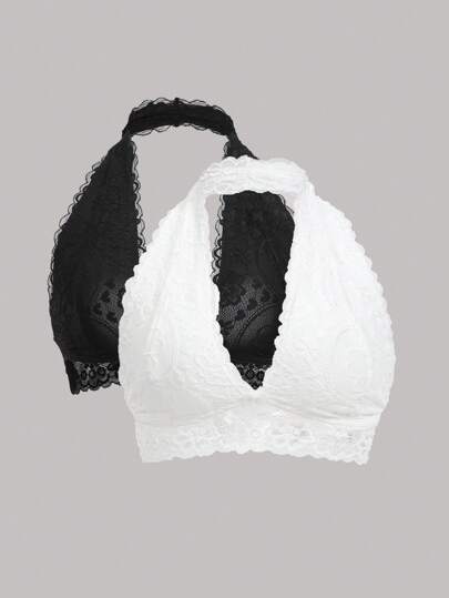 SHEIN 2 件装花卉蕾丝吊带文胸套装内衣