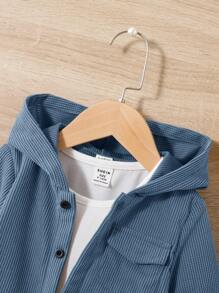 SHEIN Leap Crew Đứa bé trai Túi có nắp áo có mũ Áo khoác & Quần Without Tee - Màu xanh bụi bặm - Xem 3