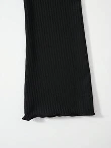 VaVaBold Off Shoulder Viền chia cắt Áo phông Crop - màu đen - Xem 3