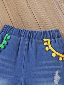 SHEIN 年輕女孩豹紋t恤和破洞牛仔短褲