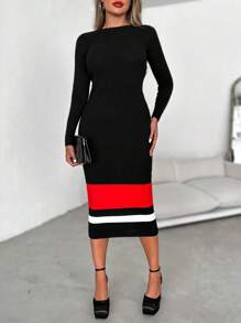 EURMUSE Khối màu Váy len bó sát - màu đen - Xem 4