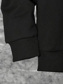 Tween Boy Figure Graphic Hoodie & Letter Graphic Drawstring Waist Sweatpants - Black - View 6