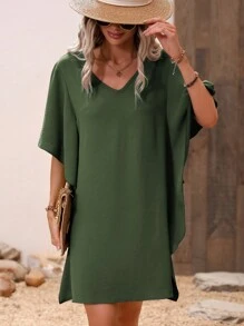 SHEIN LUNE Vestido túnico unicolor de manga amplia