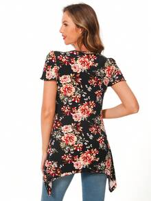 Thai sản In hoa Điều dưỡng Chi tiết Viền không đối xứng Điều dưỡng Áo thun - Nhiều màu - Xem 2