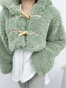 DAZY 落肩袖行李袋開襟連帽毛絨夾克 - 薄荷綠 - 查看 2