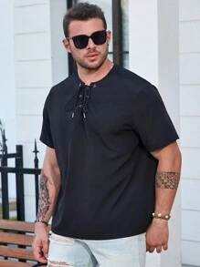 Manfinity Homme 男士大码前抽繩襯衫 - 黑色 - 查看 5