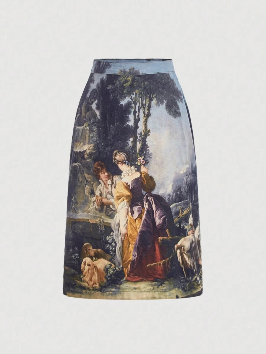 SHEIN MOD Hơn Đồ họa Hình Váy Denim - Nhiều màu - Xem 1