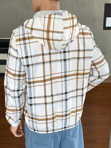 Manfinity VCAY 1pc Loose Fit Men Plaid Print Zip Up Hooded Jacket - Multicolor - View 2