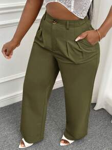 Slaydiva Pantalon Droit Unicolore À Poche - Vert - Voir 4