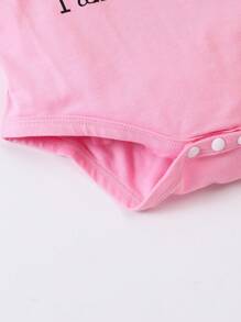 Newborn Baby Girls' Casual  Bodysuit With Fun Letter Print, Base Layer - White - View 6