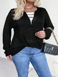 SHEIN LUNE Hơn Khóa kéo một phần tư Áo len - màu đen - Xem 6