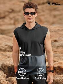 Manfinity Sport Corelite Men Letter Graphic Colourblock Hooded Sports Tank Top - Black - View 1