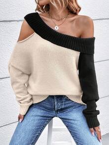 SHEIN LUNE Hai âm Cổ không đối xứng Áo len - Nhiều màu - Xem 5