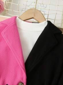 SHEIN Tween Girl Two Tone Belted Coat & Pants & Solid Tee - Hot Pink - View 4
