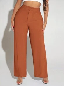 SHEIN SXY 純色高腰闊腿褲 - 亮橙色 - 查看 5