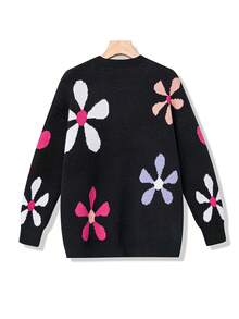 SHEIN LUNE Plus Floral Pattern Drop Shoulder Sweater - Multicolor - View 2