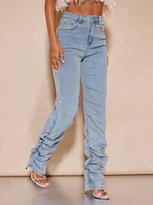 SHEIN BAE High Waist Stacked Jeans - Light Wash - View 5