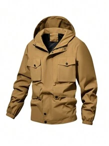Manfinity Homme Men's Oversized Hooded Jacket With Flap Pockets - Brown - View 1