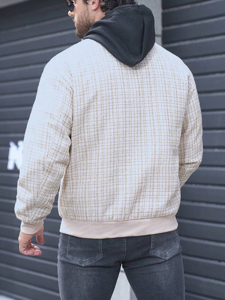 Men 1pc Plaid Print Button Front Oversize Bomber Jacket