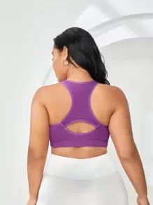 Plus Solid Cutout Racer Back Sports Bra - Purple - View 2