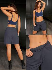 GLOWMODE French Terry Street Chic Foldover Waist Pocket Shorts Medium Impact Gym Summer - Iron Gray - View 7