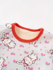 Cô Gái Trẻ Thỏ & In Dâu tây Tương phản ràng buộc Bộ PJ - Màu Xám nhạt - Xem 4