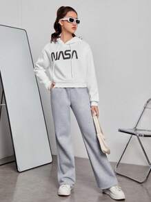 SHEIN Teen Girl Drawstring Waist Slant Pocket Sweatpants - Light Grey - View 3