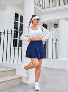 SHEIN Tennis Basic Talla grande Skort deportivo unicolor de cintura ancha - Azul - Ver 4