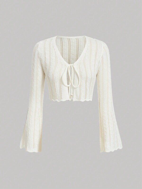 SHEIN MOD Cardigan cu mânecă trompetă cravată în față