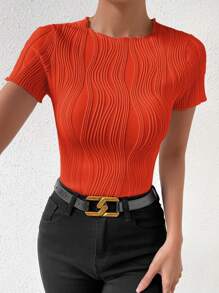 Chiquease Chất rắn Vòng cổ Áo thun - trái cam - Xem 1