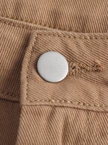 SHEIN MOD Solid Flap Pocket Denim Skirt - Khaki - View 3