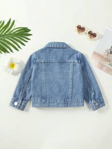 Baby Girl Flap Detail Denim Jacket - Medium Wash - View 2