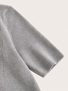 SHEIN BASICS Plus Solid Knit Top - Light Grey - View 9