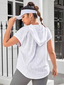 Easithlete 大碼幾何印花蝙蝠袖抽繩連帽運動衛衣 - 白色 - 查看 2