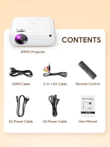 JMMO Projector,Wireless Wi-Fi Projector,Portable Projector With Full HD 1080P,Movie Projector Compatible With IOS/Android Phone/Tablet/Laptop/PC/USB Drive/DVD For Outdoor,Home,Meeting,Portable Projector