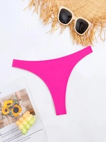 Swim Basics Summer Beach Plain Bikini Bottom - Hot Pink - View 4