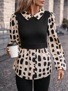 SHEIN LUNE Printed Patchwork Sleeveless Puff Sleeve 2 In 1 Top - Multicolor - View 3