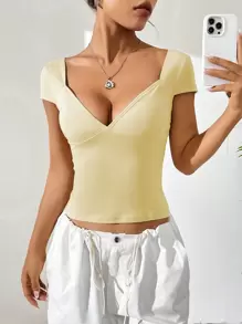 SHEIN Unity Sweetheart Neck Crop Tee - Apricot - View 1