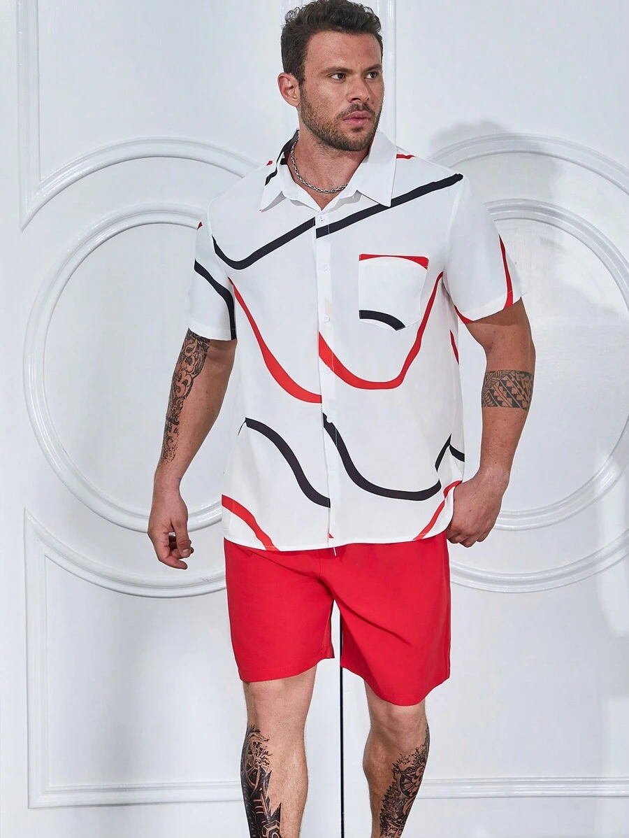 Manfinity Homme Nam Plus In Đồ họa Áo sơ mi & Quần short - trắng - Xem 1