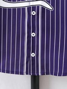 SHEIN Young Boy Striped & Letter Graphic Shirt - Navy Blue - View 3