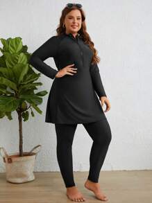 Swim Mulvari 大码前拉链全身布基尼带泳帽夏季阿拉伯服装