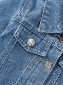 Baby Girl Flap Detail Denim Jacket - Medium Wash - View 6