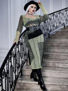 Calvaya 大碼萬聖節撞色毛衣洋裝不附腰帶 - 彩色 - 查看 5