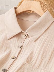 SHEIN LUNE Plus Drop Shoulder Pocket Patched Shirt - Apricot - View 3
