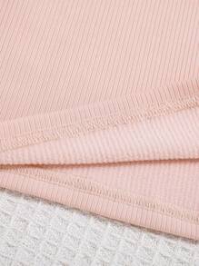 SHEIN Tween Girl Solid Lettuce Trim Tee - Baby Pink - View 2